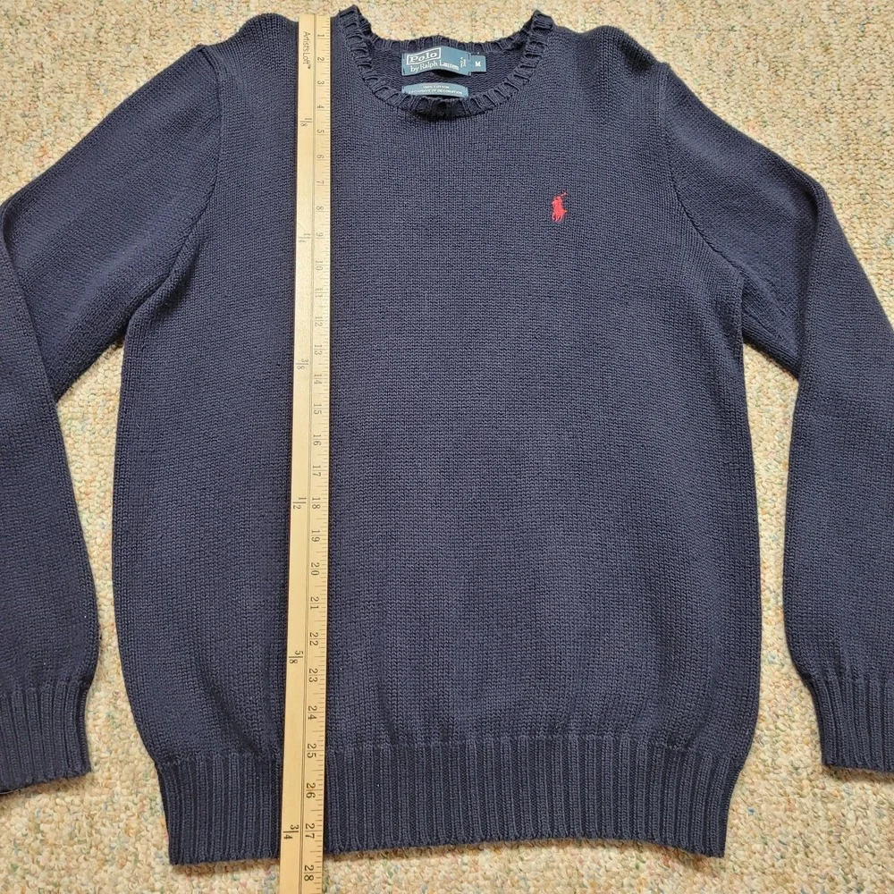 Polo Ralph Lauren Sweater Mens Medium Blue Knit Heavy Fisherman Cotton Pony Prep
